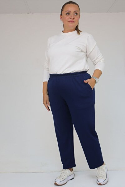 Eslina 59029 Plus Size Elastic Waist Pipe Leg Modal Pants - Indigo