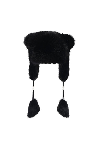 Tessero Women's fur hat with teddy bear ears, warm, universal size, Tessero, black