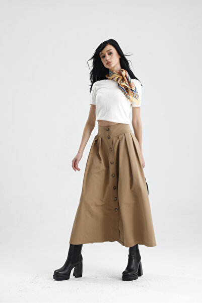 GACA COLLECTION İZLA etek uzun kloş ön düğmeli yan cepli