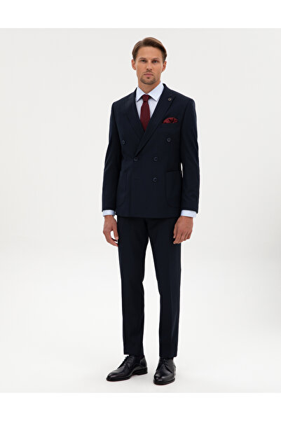 Pierre Cardin Lacivert Ex. Slim Fit Çizgili Kruvaze Takım Elbise 50316758-VR033