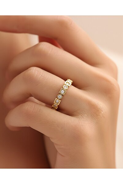 İNDİGO TAKI Kare Stella 14 Ayar Altın Yüzük