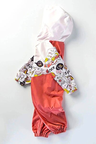 DeKuBaby New Season Pencil and Lettering Hooded Cotton Lined Baby & Kids Raincoat Jumpsuit Coat