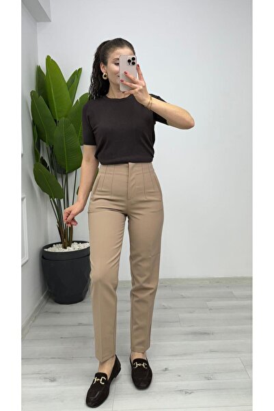 TUNAM BUTİK ÖNÜ FLATOLU HAVUÇ MODEL KUMAŞ PANTOLON CAMEL