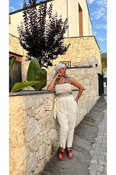 Defne Silver بنطلون شالوار منسوج من داستار