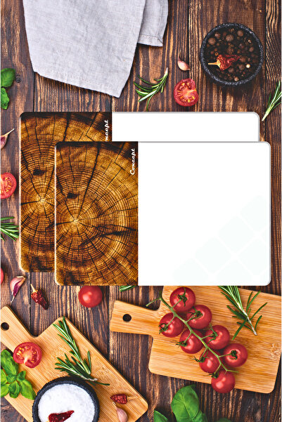 CONCEPT CAM Premium 2-Piece Tempered Glass Cutting Board 20X30 & 25X35 cm |   Log Pattern Hygienic Kitchen Chopping Glass
