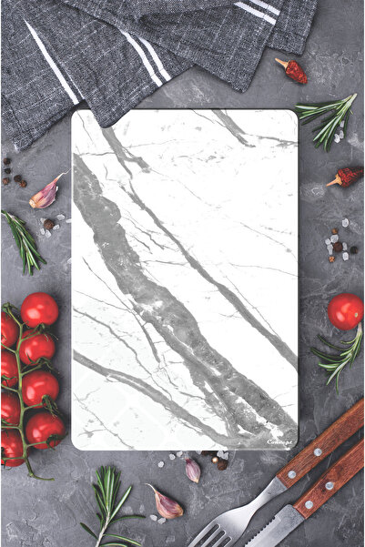 CONCEPT CAM 2-Piece Tempered Glass Cutting Board 20X30 & 25X35 cm |   White Marble Pattern Hygienic Kitchen Chopping Glass