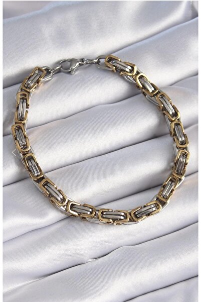 İnci 316L Çelik Gümüş Gold Renk Kral Zincir Model Erkek Bileklik