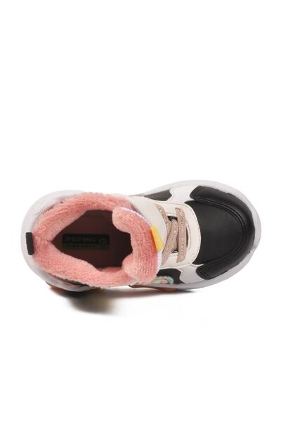 WALKWAY 2058 B Black-White-Powder Fleece Children's Sports Shoes