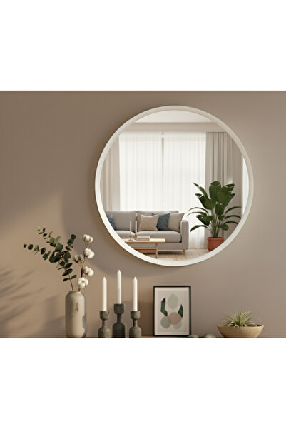 Robin Home Dekoratif Yuvarlak Ayna Beyaz 60 Cm Dresuar Konsol Antre Hol Wc Ba...
