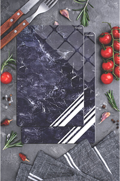 CONCEPT CAM 2-Piece Tempered Glass Cutting Board 20X30 & 25X35 cm |   Marble Patterned Hygienic Kitchen Chopping Glass