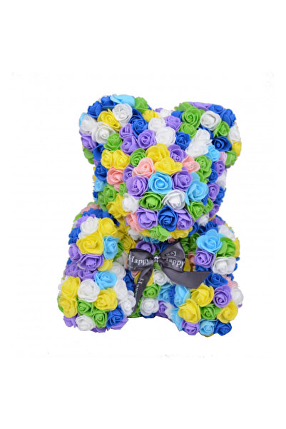 velve Ursulet Floral Teddy Bear rainbow din Trandafiri de spuma, 40 cm,in cutie cadou, albastru-galben-mov