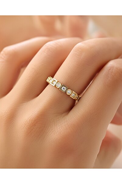 İNDİGO TAKI Kare Stella 14 Ayar Altın Yüzük