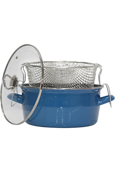 PR HOME Enameled Glass Lid Frying Pan 24 cm Blue Chrome Top