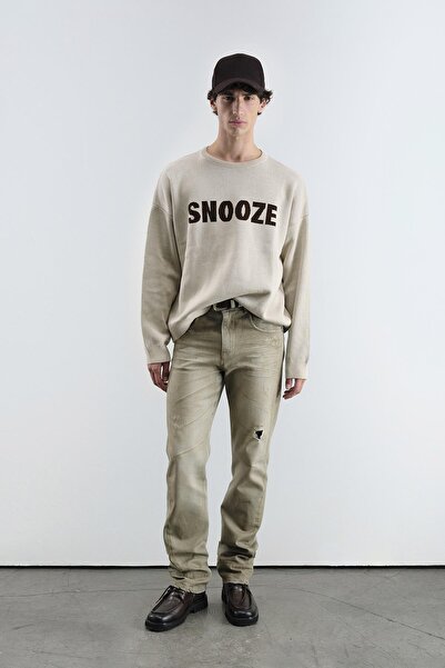 GIESTO Written Knitted Beige Sweater