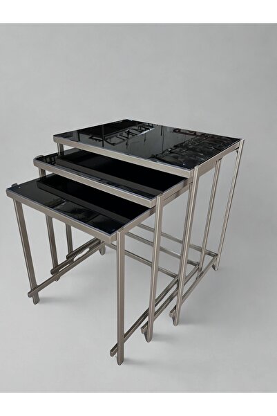 mobithen Eskitme Altın Modern 3’lü Zigon Sehpa