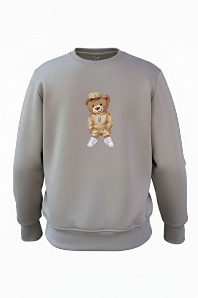 WİDİ Φούτερ από 100% βαμβάκι ανθρακί με στάμπα αρκουδάκι, κανονική εφαρμογή, ...