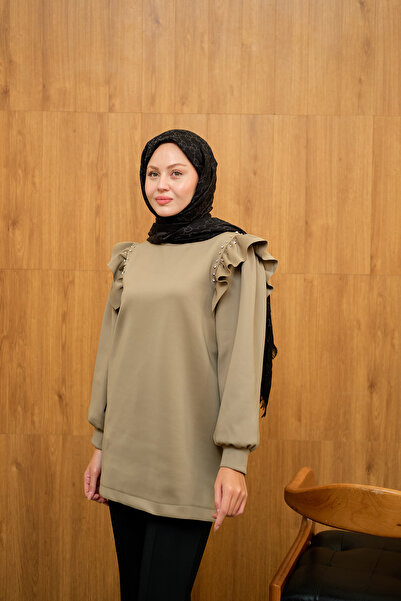 LOCCO Women's Ruffle Detail Stone Tunic Pistachio Green