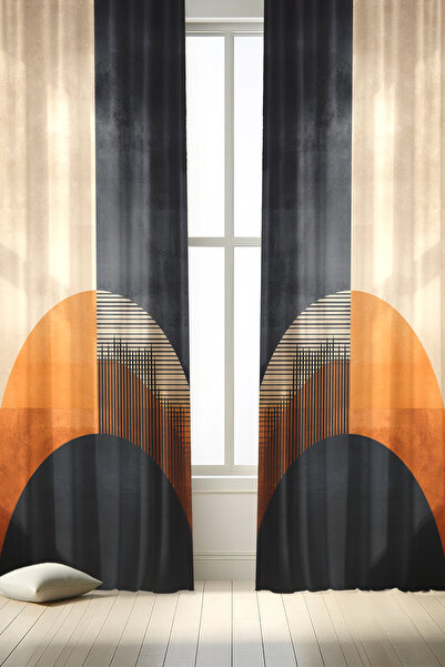 depdekor Dekoratif Baskılı Boho Desenli Kahverengi Salon Mutfak Fon Perdesi (TEK KANAT - IP AYARLI EKSTRAFOR)