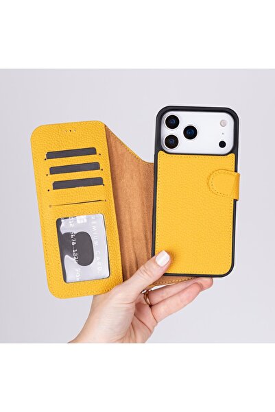 PLM Apple iPhone 17 Pro Max için, Hakiki Deri, El Yapımı Cüzdanlı Kılıf, Magsafe ile uyumlu, İç Yüzeyi K