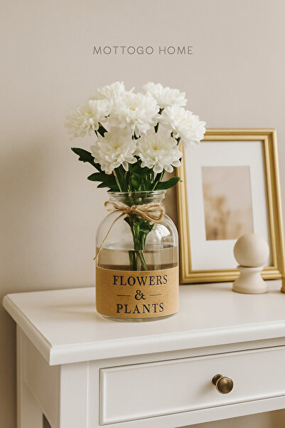 Mottogo Vază decorativă din sticlă – Ghiveci cu detaliu din sfoară, cu etiche...