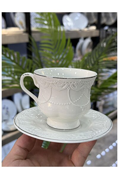 ACAR Veronica 6 Lı Lüx Porselen Çay Fincanı Gümüş