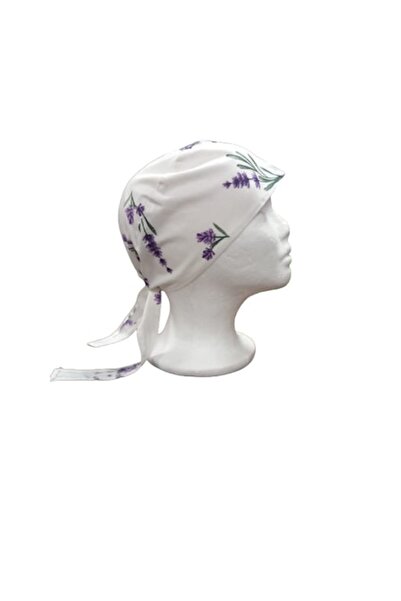 MariaCouture White Cap with Lavender Flowers, Cotton, Universal Size