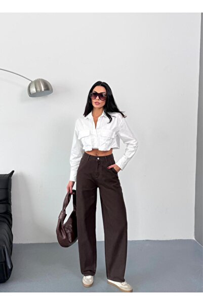 Zeo Basic PANTALONI DE DENIM MARO SKATER FIT CU TALIE ÎNALTĂ PENTRU FEMEI