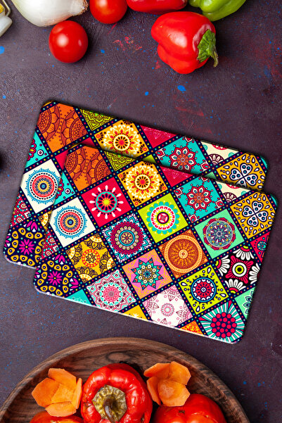 CONCEPT CAM Premium 2-Piece Tempered Glass Cutting Board 20X30 & 25X35 cm |   Ethnic Pattern Hygienic Kitchen Chopping Glass