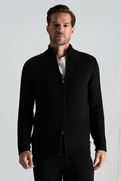 Hemington Merino Yün Activewear Siyah Triko Ceket