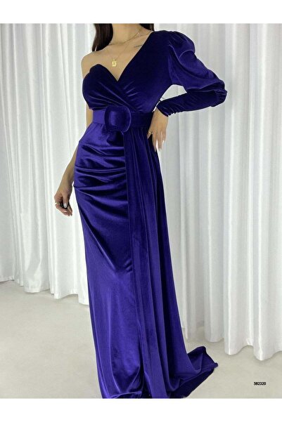 Modafeminen Rochie de seară din țesătură catifea, cu o singură bretele, lungime maxi 582320 PURPLE