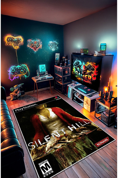 Decorative anti-slip silent hill gamer washable rug