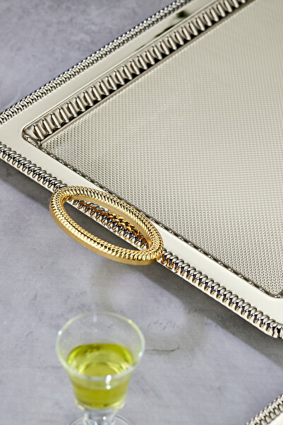 Cooker Özel Seri Dikdörtgen Model Lüx Metal 2'Li Sunum Tepsisi, Çay Tepsisi, Nişan Tepsisi (35X25 44X32 Cm)