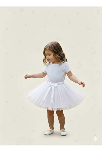 Nacar Kız Çocuk 23 Nisan 29 Ekim Fiyonklu Beli Lastikli Düz Renk Tütü Etek