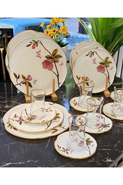 Onedekor 30 Piece Sakura Serving Cake Tea Set Gold