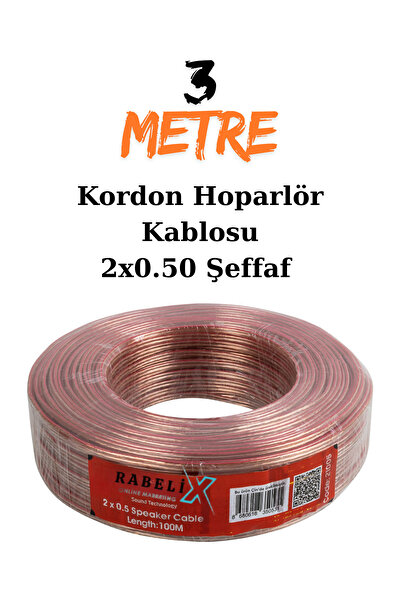 Rabelix Online Marketing 3 Metre Şeffaf 2x0,50 Hoparlör Ses Sitemi Kablosu - Hoporlör Elektrik Tesisat Kordon Kablosu