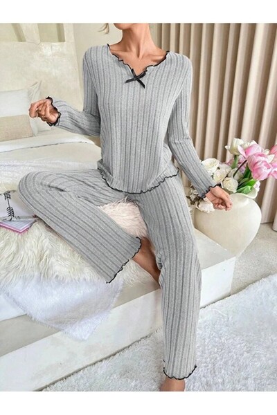 Biraltı Moda Жіночий піжамний комплект з довгими рукавами та бавовняною стрічкою