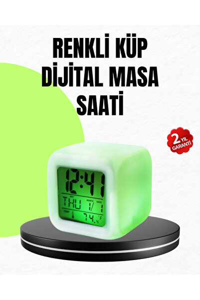 UCUZTEKNO Gece Lambası Fonksiyonlu Renk Değiştiren LED Küp Dijital Saat