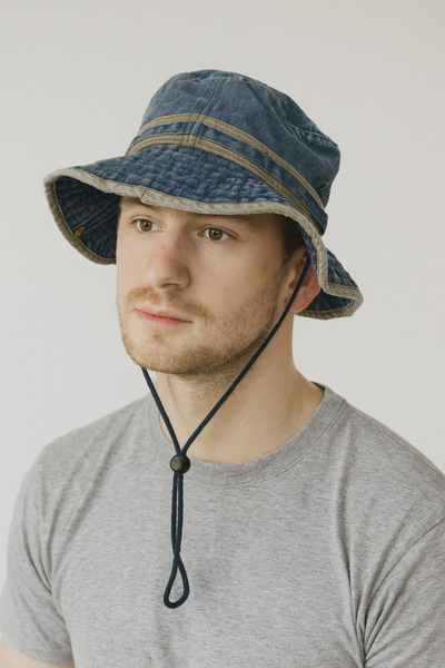 CosmoOutlet Чоловіча джинсова кепка з регульованим шнурком, з вигнутими краями, випрана, ковбойська, синя