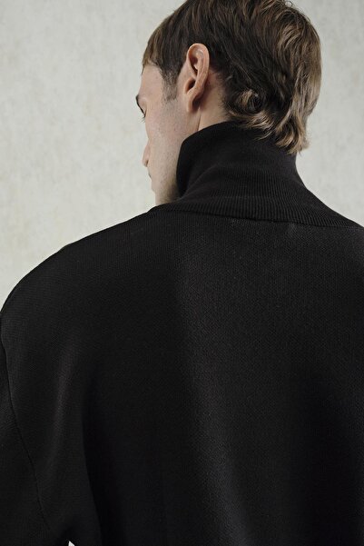 GIESTO Regular Fit High Neck Black Sweater with Zipper