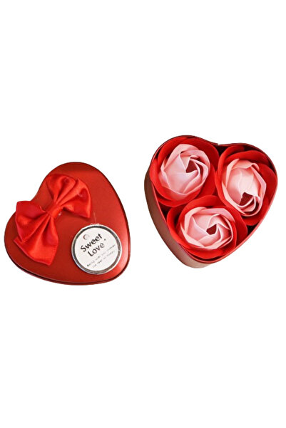 Tessero Cutie metalica in forma de inimioara cu 3 trandafiri, Tessero, rosu