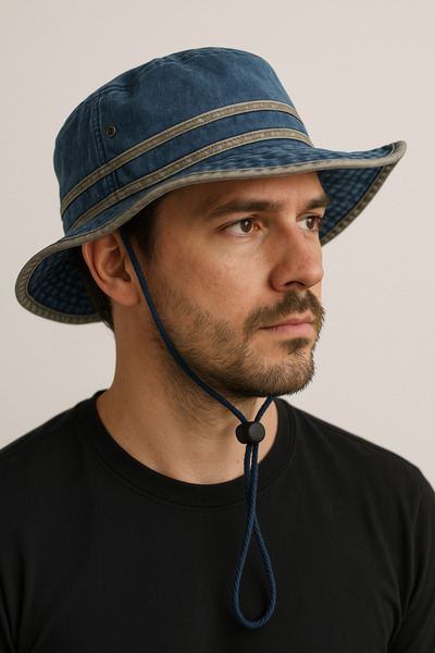 CosmoOutlet Чоловіча джинсова кепка з регульованим шнурком, з вигнутими краями, випрана, ковбойська, синя