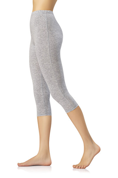 Bonnie Clyde Women's Capri Length Combed Cotton Leggings Plain Style Single Gray-Battal - Gray - Bcp1.Kow-Bta-Q4005-Gri
