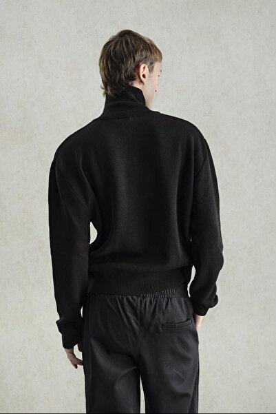 GIESTO Regular Fit High Neck Black Sweater with Zipper