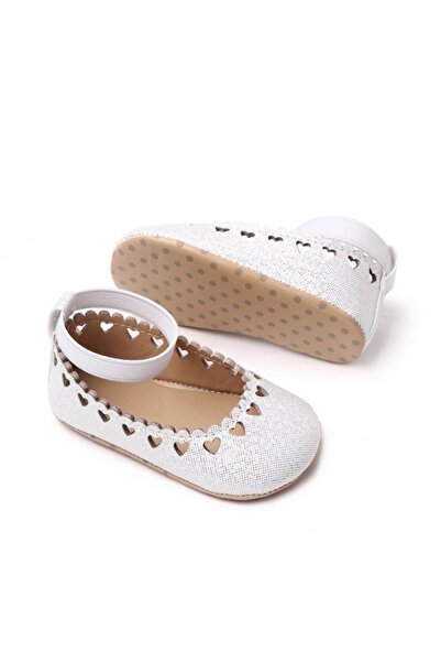 Superbaby Balerini argintii cu inimioare decupate