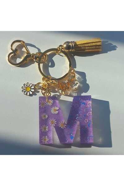 demirbasavm سلسلة مفاتيح مصنوعة يدويًا بحروف Epoxy M