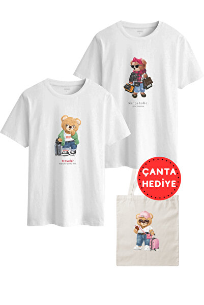 DK DAKSEL Women's Men's Unisex Teddy Bear Printed T-Shirt Combination – with Bag Gift