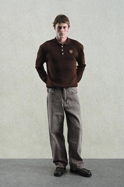 GIESTO Gold Buttoned Polo Neck Sweater