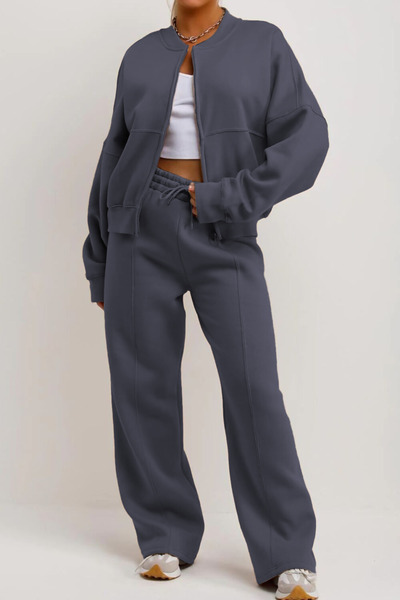 BARLİZ Women's Striped Casual Trendy Bomber Jacket Tracksuit Set