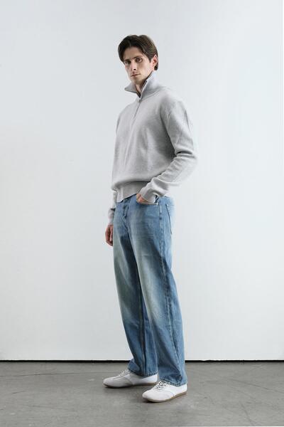 GIESTO Regular Fit High Neck Gray Sweater with Zipper