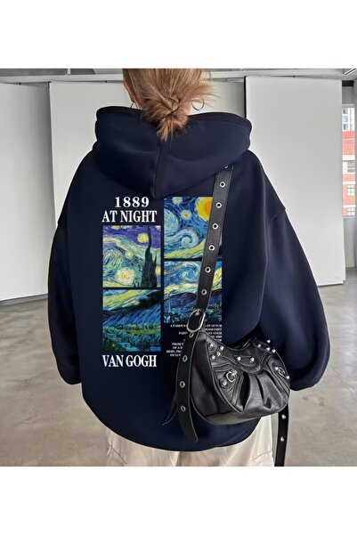 Meyar Unisex Oversized Van Gogh Printed Hooded Sweatshirt